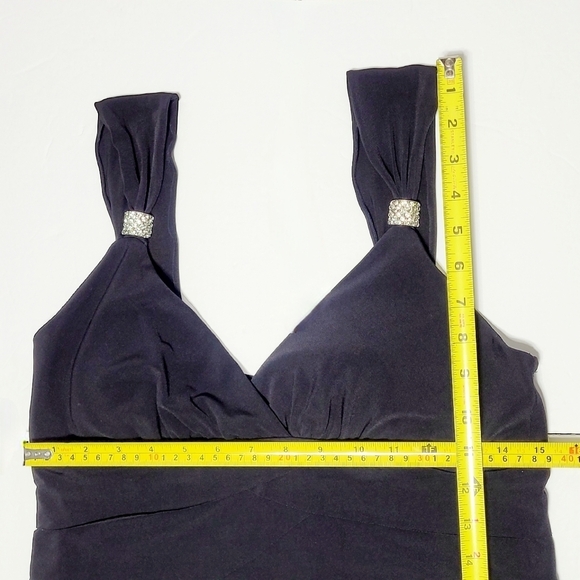 VTG La Belle Black Sleeveless Layered Mini Dress with Rhinestone Accent (L) - Picture 8 of 10